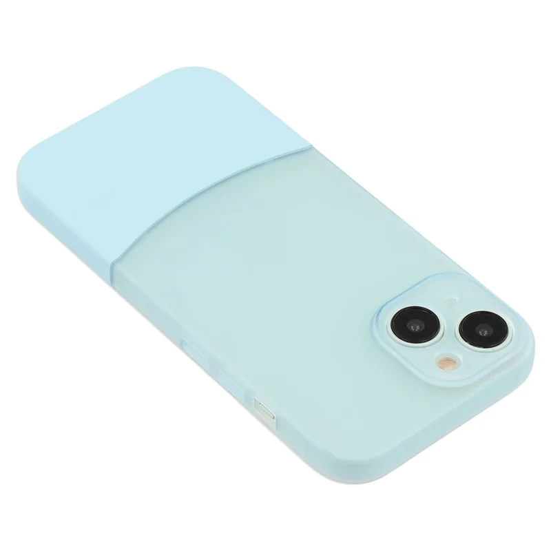 For iPhone 15 Case Dual Color Splicing Matte PC Phone Cover Precise Cutouts - Transparent Cyan + Baby Blue