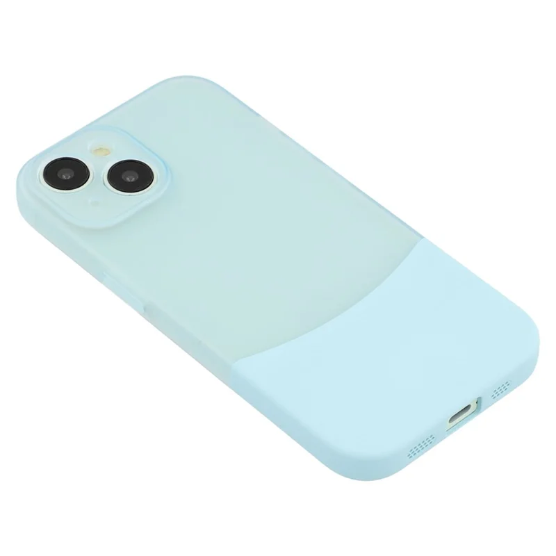 For iPhone 15 Case Dual Color Splicing Matte PC Phone Cover Precise Cutouts - Transparent Cyan + Baby Blue