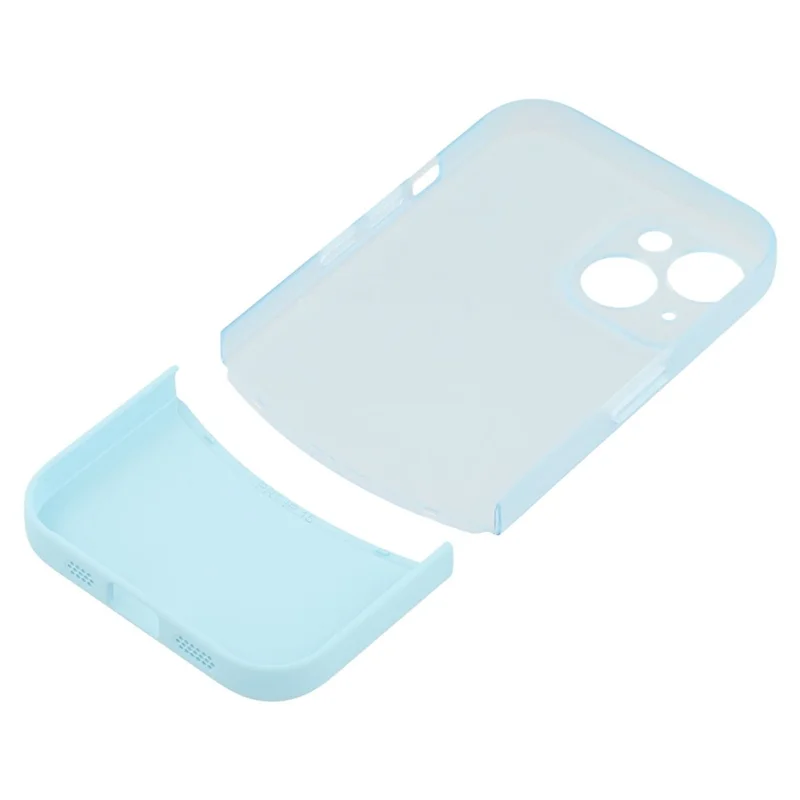 For iPhone 15 Case Dual Color Splicing Matte PC Phone Cover Precise Cutouts - Transparent Cyan + Baby Blue