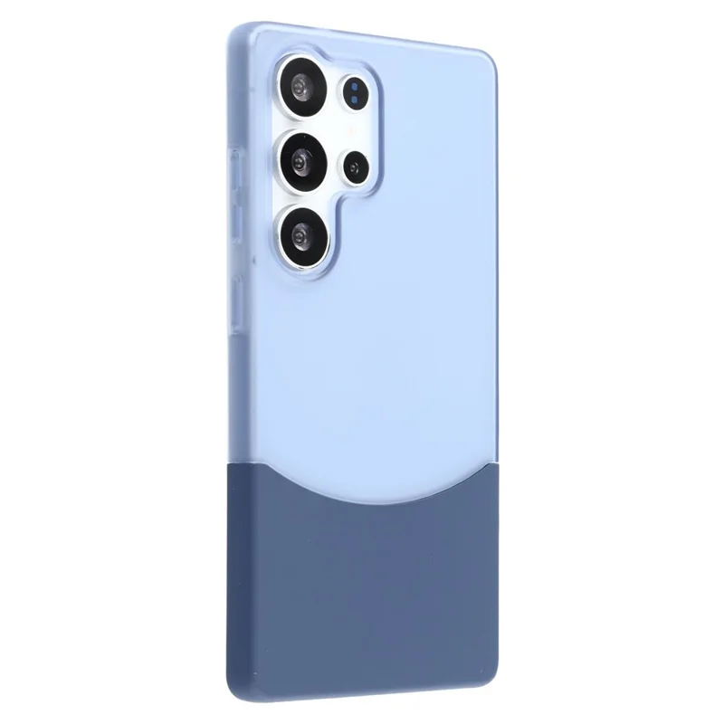 For Samsung Galaxy S25 Ultra Case Dual Color Splicing Matte PC Phone Cover Large Camera Cutout - Transparent Blue + Sapphire