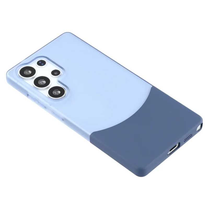 For Samsung Galaxy S25 Ultra Case Dual Color Splicing Matte PC Phone Cover Large Camera Cutout - Transparent Blue + Sapphire