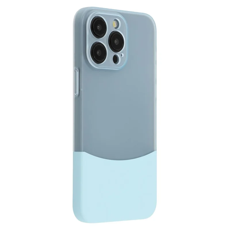 For iPhone 15 Pro Case Dual Color Splicing Matte PC Phone Cover Precise Cutouts - Transparent Cyan + Baby Blue