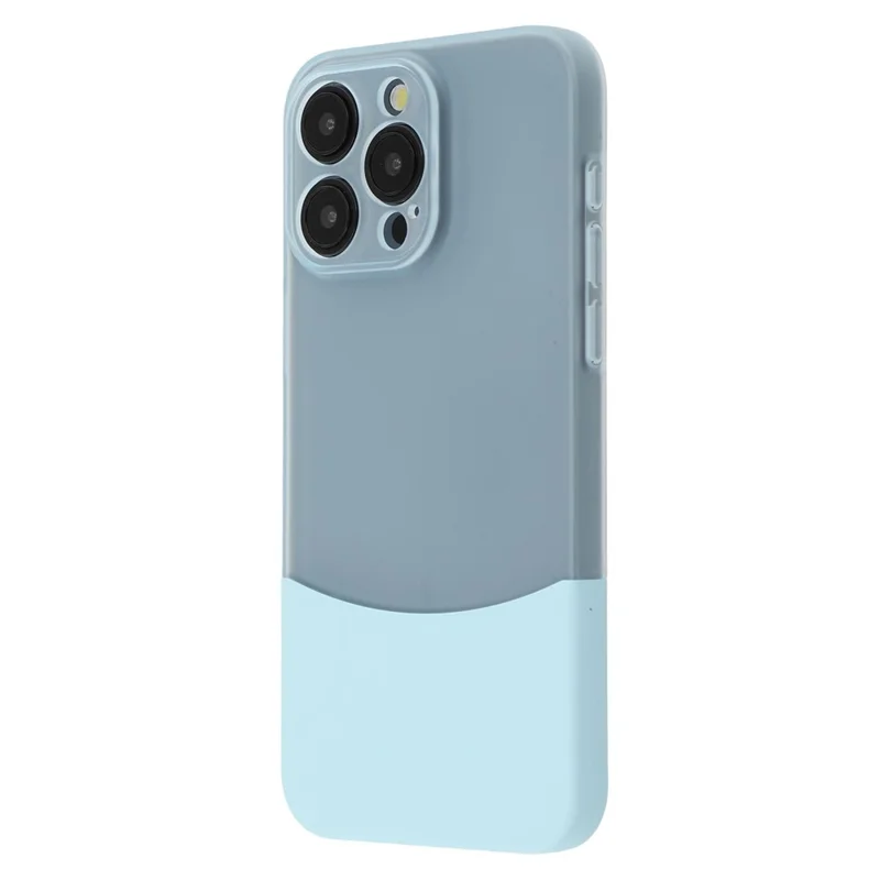 For iPhone 15 Pro Case Dual Color Splicing Matte PC Phone Cover Precise Cutouts - Transparent Cyan + Baby Blue