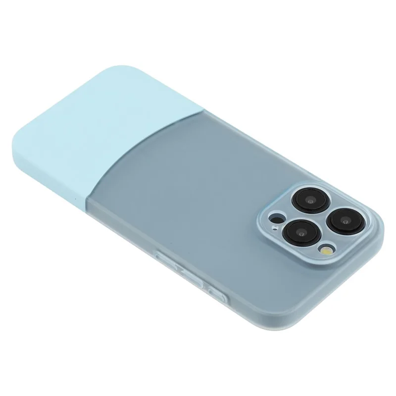 For iPhone 15 Pro Case Dual Color Splicing Matte PC Phone Cover Precise Cutouts - Transparent Cyan + Baby Blue