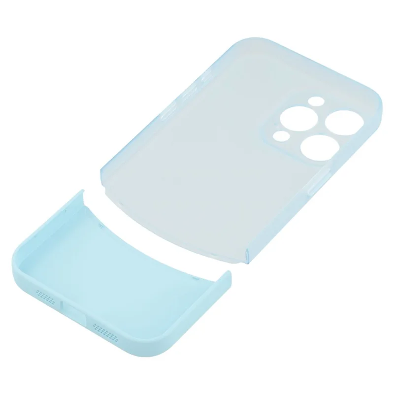 For iPhone 15 Pro Case Dual Color Splicing Matte PC Phone Cover Precise Cutouts - Transparent Cyan + Baby Blue