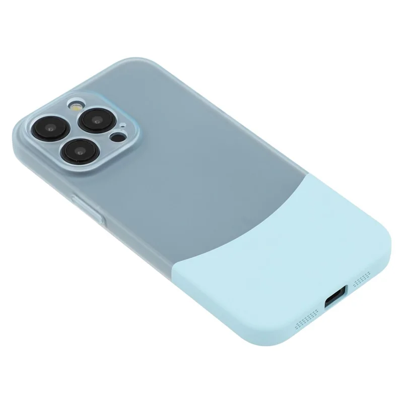 For iPhone 14 Pro Case Dual Color Splicing Matte PC Phone Cover Precise Cutouts - Transparent Cyan + Baby Blue