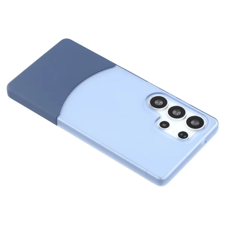 For Samsung Galaxy S23 Ultra Case Dual Color Splicing Matte PC Phone Cover Large Camera Cutout - Transparent Blue + Sapphire