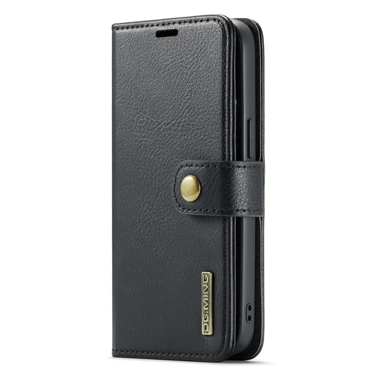 DG.MING for iPhone 16e Case Detachable Split Leather Phone Cover - Black