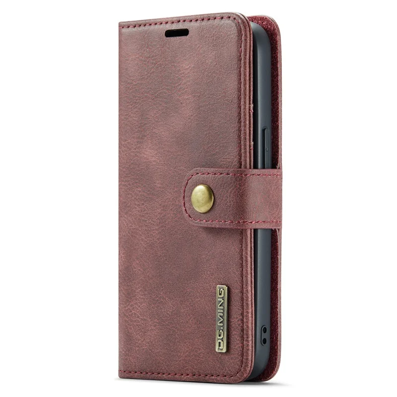 DG.MING for iPhone 16e Case Detachable Split Leather Phone Cover - Red