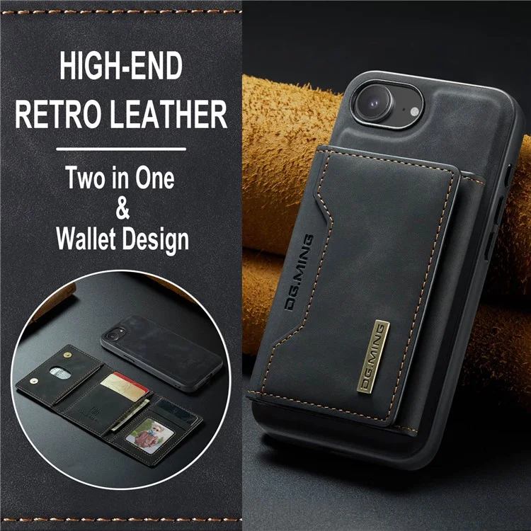 DG.MING M2 Series for iPhone 16e Case PU + PC + TPU Phone Cover Detachable Wallet - Black