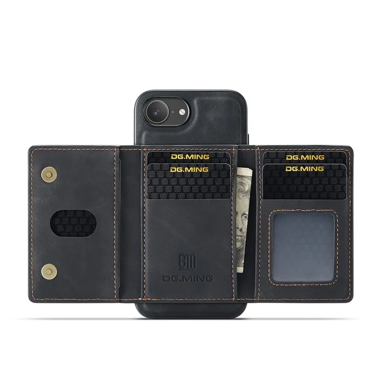 DG.MING M2 Series for iPhone 16e Case PU + PC + TPU Phone Cover Detachable Wallet - Black