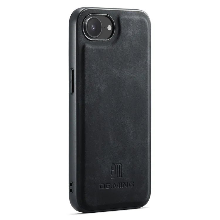 DG.MING For iPhone 16e Case PU Leather Covered PC + TPU Hybrid Phone Shell - Black