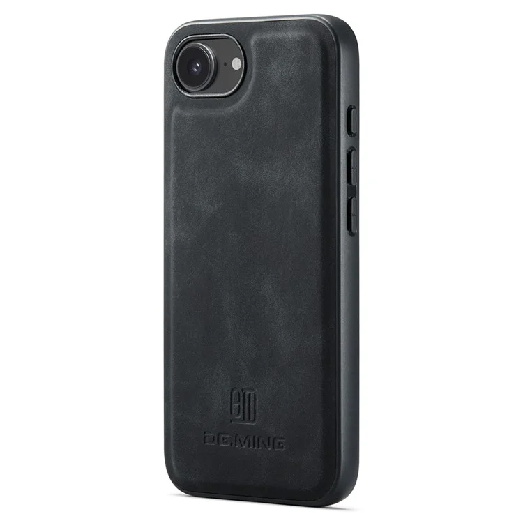 DG.MING For iPhone 16e Case PU Leather Covered PC + TPU Hybrid Phone Shell - Black