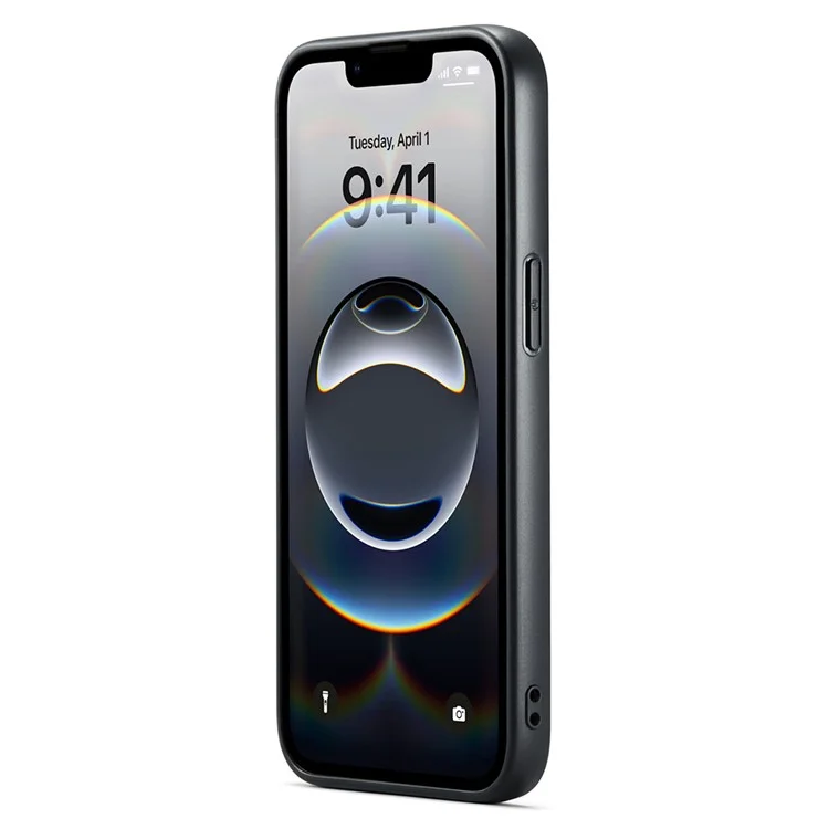 DG.MING For iPhone 16e Case PU Leather Covered PC + TPU Hybrid Phone Shell - Black