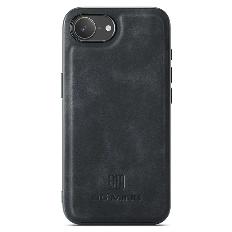 DG.MING For iPhone 16e Case PU Leather Covered PC + TPU Hybrid Phone Shell - Black