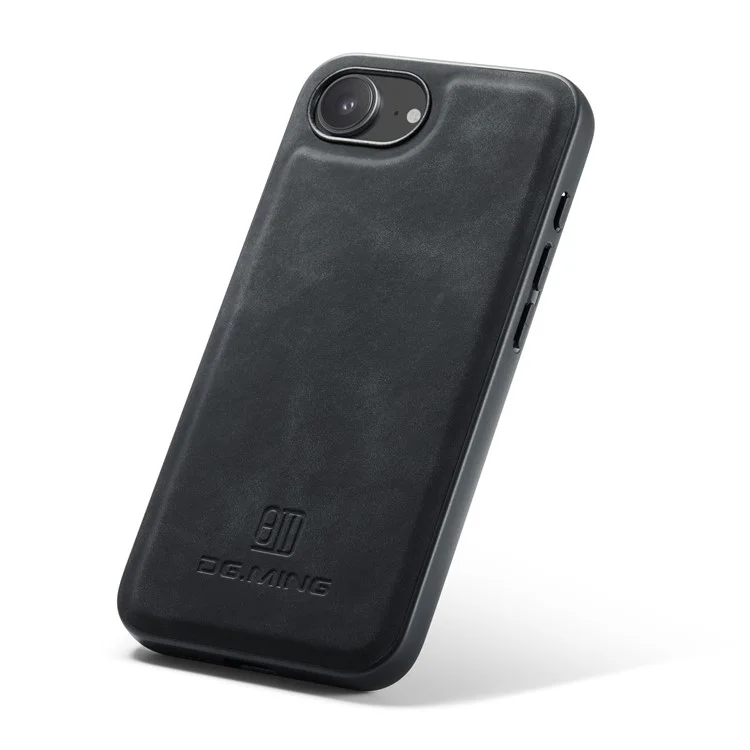 DG.MING For iPhone 16e Case PU Leather Covered PC + TPU Hybrid Phone Shell - Black