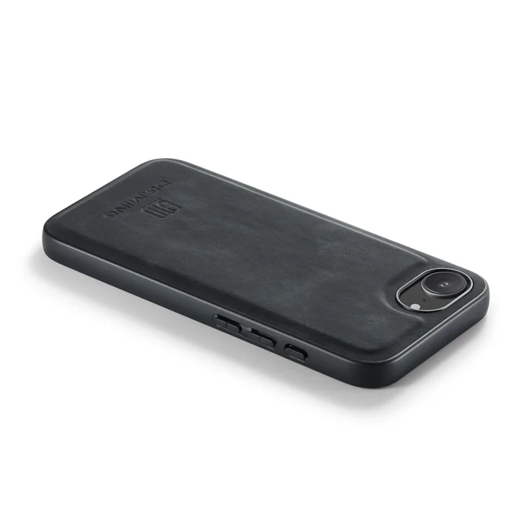 DG.MING For iPhone 16e Case PU Leather Covered PC + TPU Hybrid Phone Shell - Black