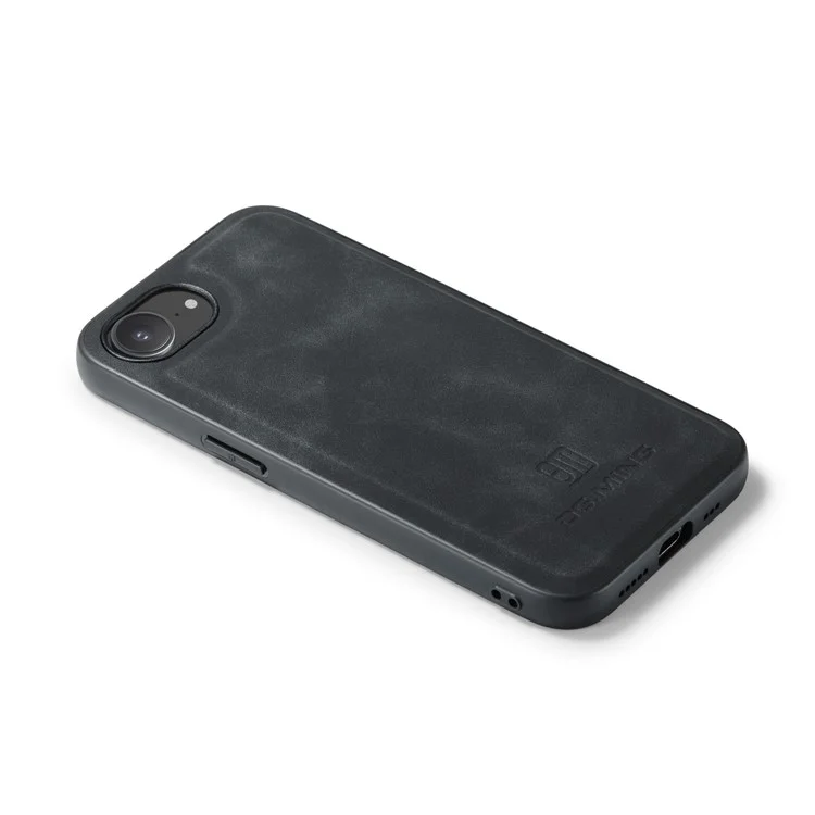 DG.MING For iPhone 16e Case PU Leather Covered PC + TPU Hybrid Phone Shell - Black