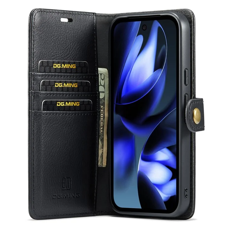 DG.MING for Google Pixel 9a Case Detachable Split Leather Phone Cover - Black