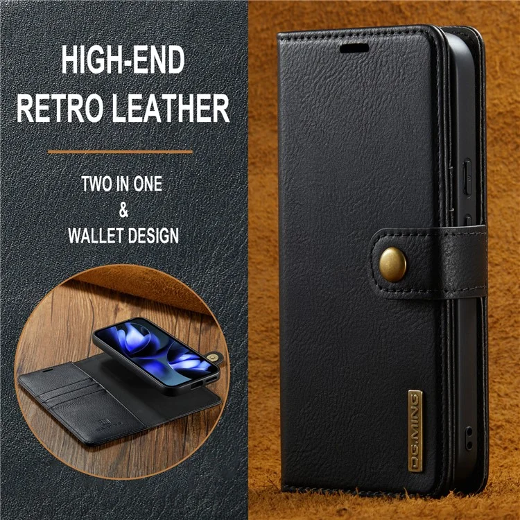 DG.MING for Google Pixel 9a Case Detachable Split Leather Phone Cover - Black
