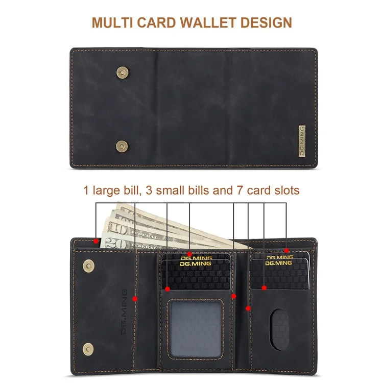 DG.MING M1 Series for Google Pixel 9a Case Kickstand PU Phone Cover with Detachable Wallet - Black