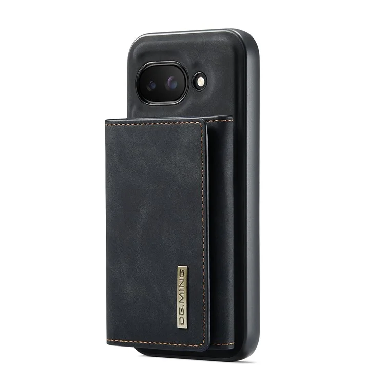 DG.MING M1 Series for Google Pixel 9a Case Kickstand PU Phone Cover with Detachable Wallet - Black