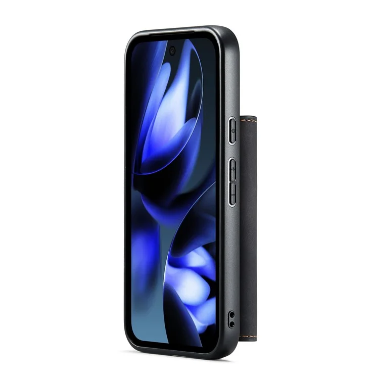 DG.MING M1 Series for Google Pixel 9a Case Kickstand PU Phone Cover with Detachable Wallet - Black
