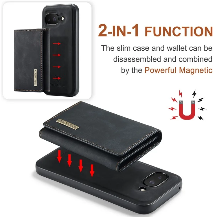 DG.MING M1 Series for Google Pixel 9a Case Kickstand PU Phone Cover with Detachable Wallet - Black