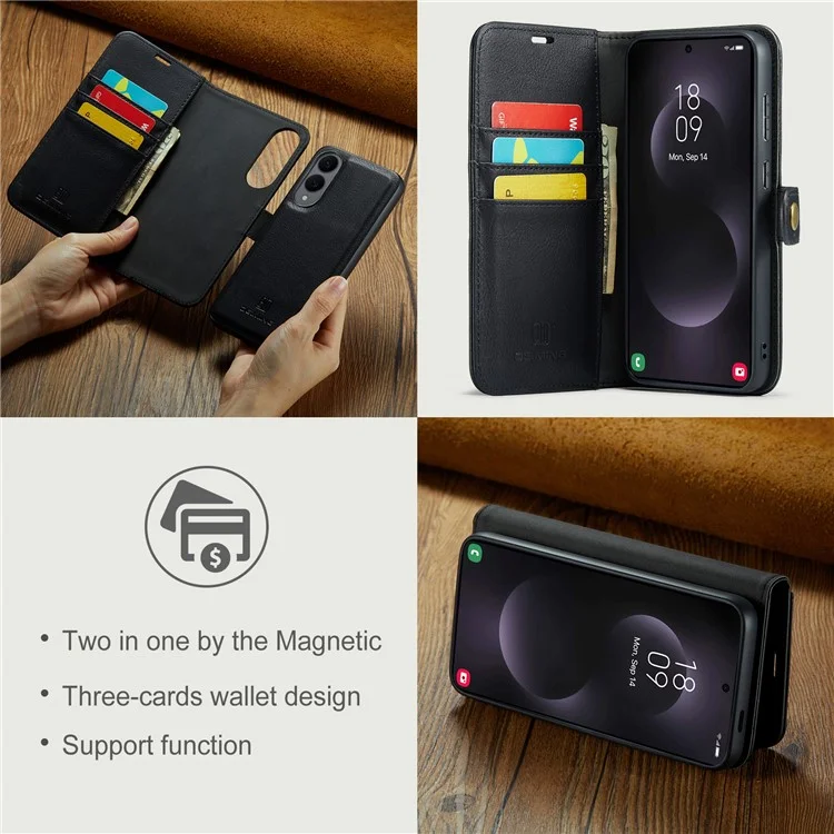 DG.MING для Samsung Galaxy S25 Edge Чехол из натуральной кожи с возможностью разделения - Черный