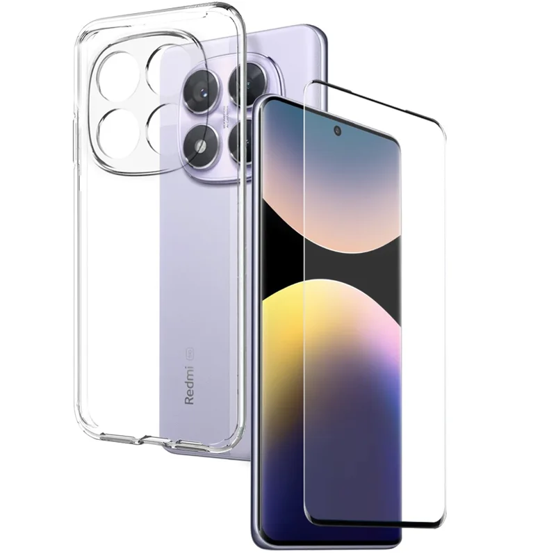 NORTHJO For Xiaomi Redmi Note 14 Pro 5G / Poco X7 5G Phone Case Drop-Proof TPU Cover with 3D Curved Tempered Glass Film
