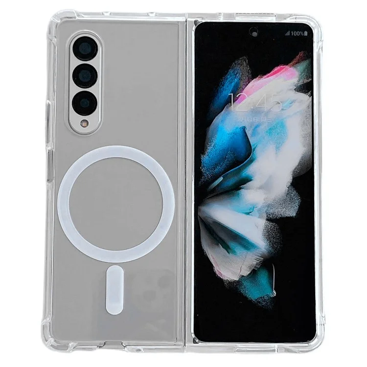 Pour Samsung Galaxy Z Fold4 5G Coque de téléphone anti-chute Compatible avec MagSafe Étui de protection en TPU souple + PC transparent