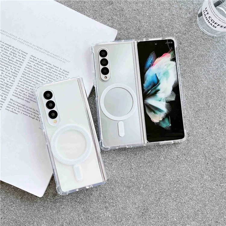 Pour Samsung Galaxy Z Fold4 5G Coque de téléphone anti-chute Compatible avec MagSafe Étui de protection en TPU souple + PC transparent