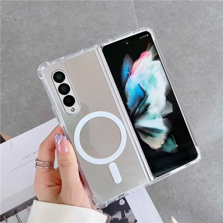 Pour Samsung Galaxy Z Fold4 5G Coque de téléphone anti-chute Compatible avec MagSafe Étui de protection en TPU souple + PC transparent