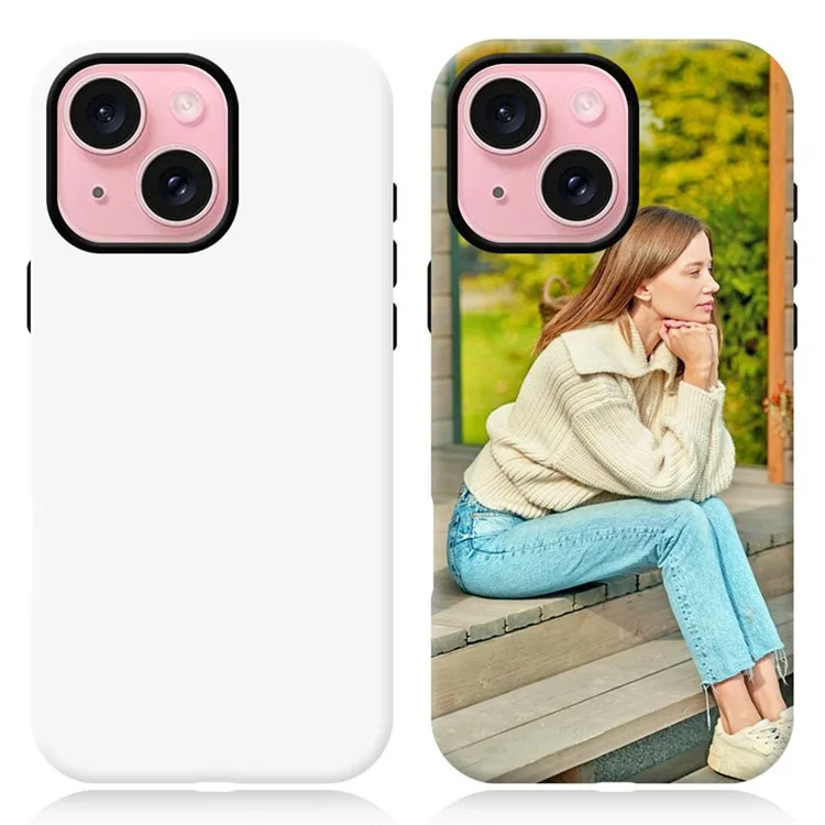 Achat en gros pour Étui iPhone 15 PC + TPU Coque de téléphone vierge Support d'impression par transfert thermique 3D - Blanc Trou large Mat