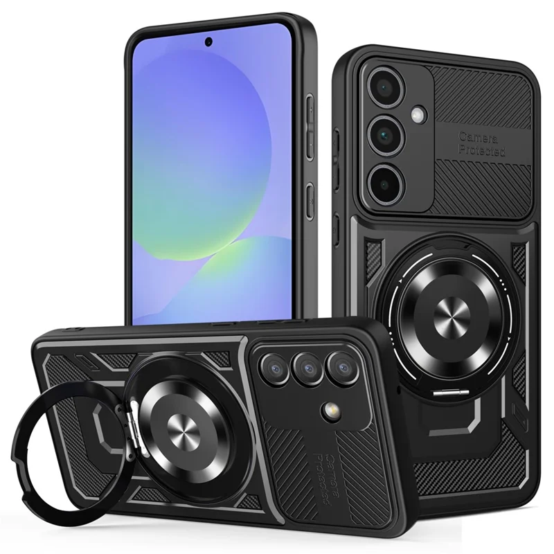 For Samsung Galaxy A36 5G Magnetic Case Rotating Kickstand TPU + PC Phone Cover - Black