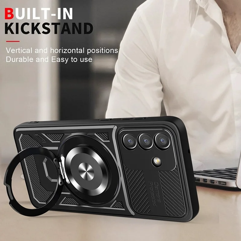 For Samsung Galaxy A36 5G Magnetic Case Rotating Kickstand TPU + PC Phone Cover - Black