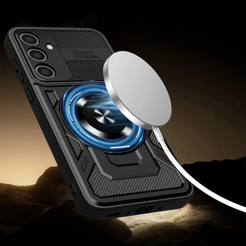 For Samsung Galaxy A36 5G Magnetic Case Rotating Kickstand TPU + PC Phone Cover - Black