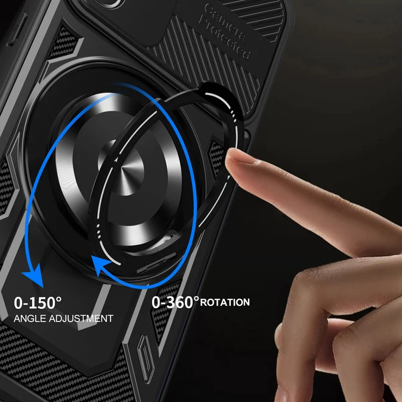 For Samsung Galaxy A36 5G Magnetic Case Rotating Kickstand TPU + PC Phone Cover - Black