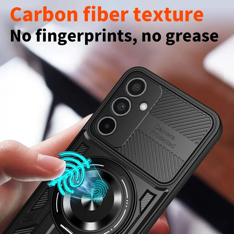 For Samsung Galaxy A36 5G Magnetic Case Rotating Kickstand TPU + PC Phone Cover - Black