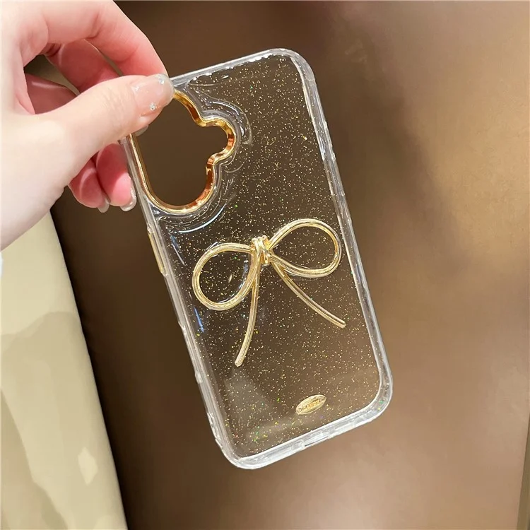 Étui iPhone 16 Plus Nœud Doré Design Époxy TPU + PC Coque Arrière de Téléphone