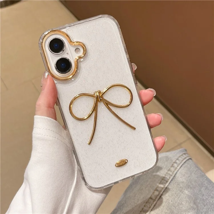 Étui iPhone 16 Plus Nœud Doré Design Époxy TPU + PC Coque Arrière de Téléphone