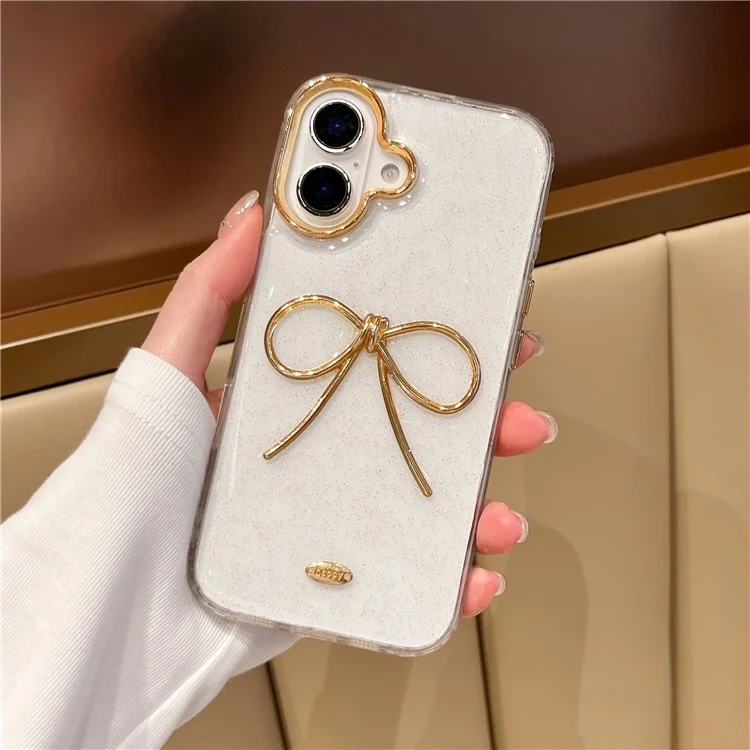Étui iPhone 16 Plus Nœud Doré Design Époxy TPU + PC Coque Arrière de Téléphone