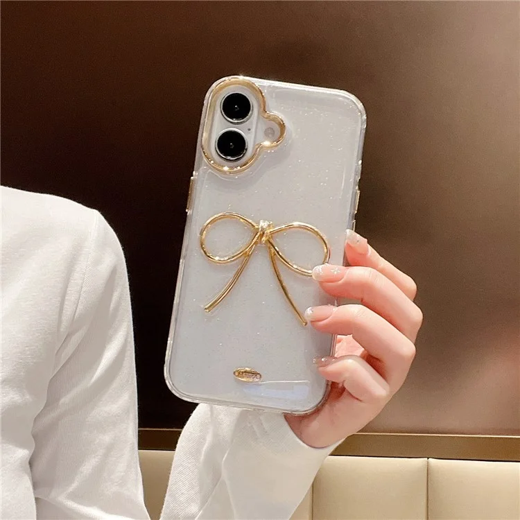 Étui iPhone 16 Plus Nœud Doré Design Époxy TPU + PC Coque Arrière de Téléphone