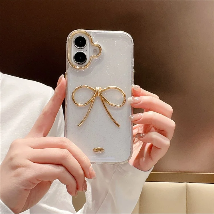 Étui iPhone 16 Plus Nœud Doré Design Époxy TPU + PC Coque Arrière de Téléphone