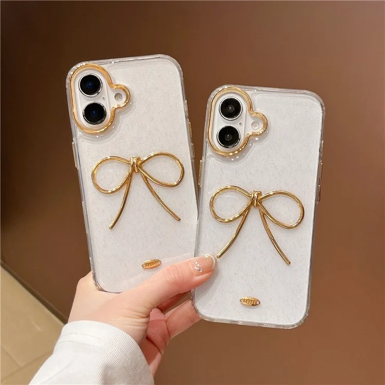 Étui iPhone 16 Plus Nœud Doré Design Époxy TPU + PC Coque Arrière de Téléphone
