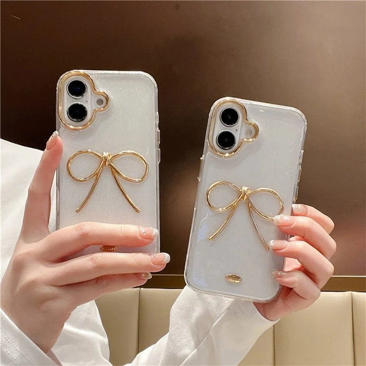 Étui iPhone 16 Plus Nœud Doré Design Époxy TPU + PC Coque Arrière de Téléphone