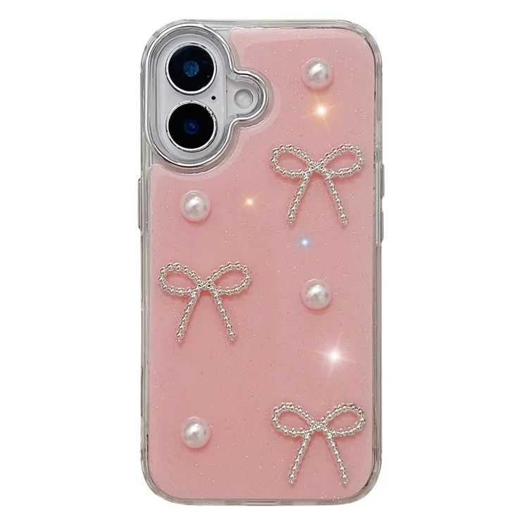 Étui pour iPhone 16 Plus Perle Nœud Conception Époxy TPU + PC Coque Arrière - Rose