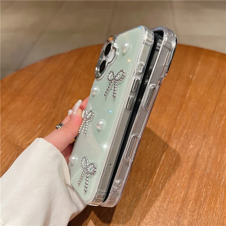 Étui pour iPhone 16 Plus Perle Nœud Conception Époxy TPU + PC Coque Arrière - Rose