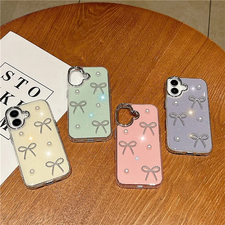 Étui pour iPhone 16 Plus Perle Nœud Conception Époxy TPU + PC Coque Arrière - Rose