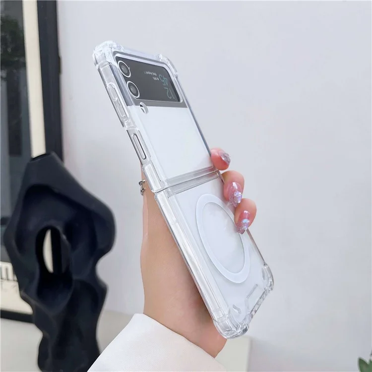 Für Samsung Galaxy Z Flip4 5G kompatibel mit MagSafe Anti-Fall-Handyhülle, weiche TPU + transparente PC-Rückenschutzhülle
